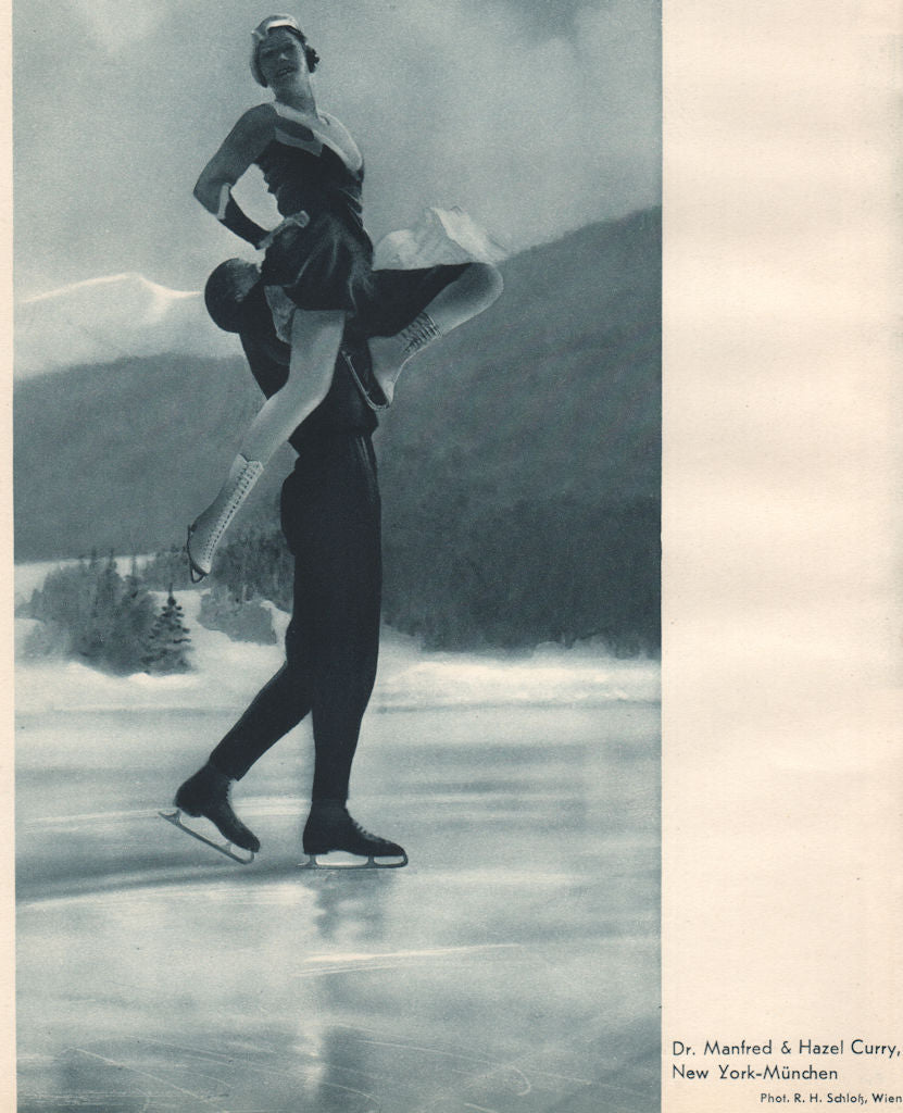 ICE FIGURE SKATING. Dr. Manfred & Hazel Curry - München 1935 old vintage print
